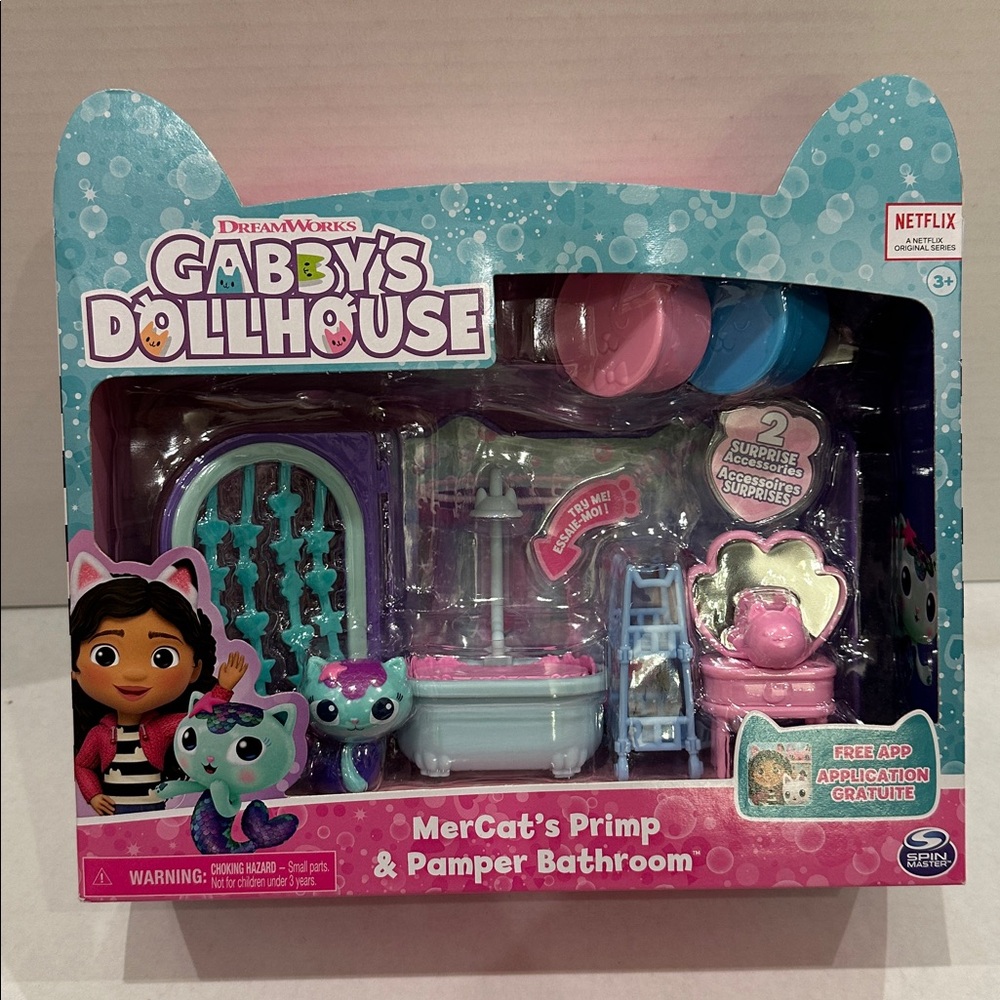 Dreamworks Gabby's Dollhouse - Mercat's Primp & Pamper Bathroom Set - BNIB